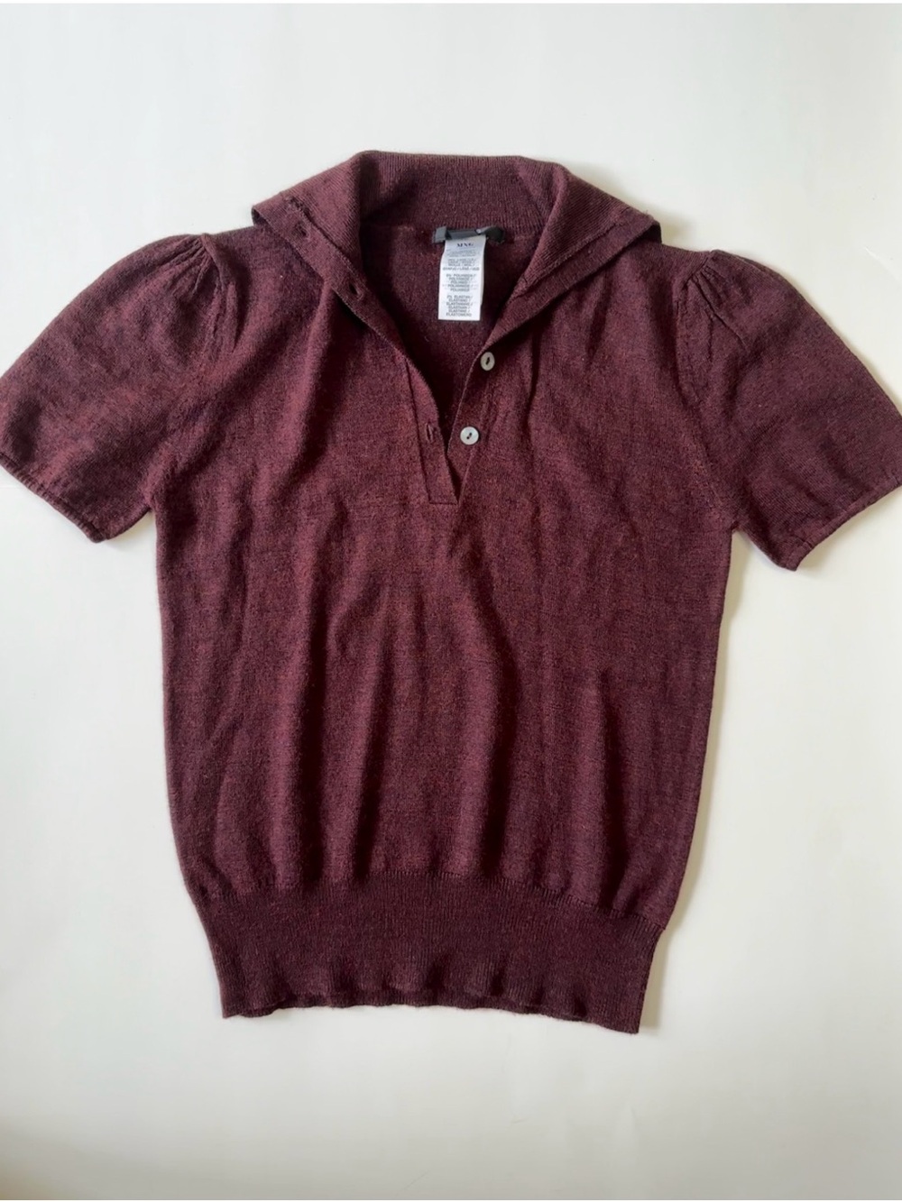 Mango Womens Henley V-Neck Short-Sleeve Sweater in Burgundy